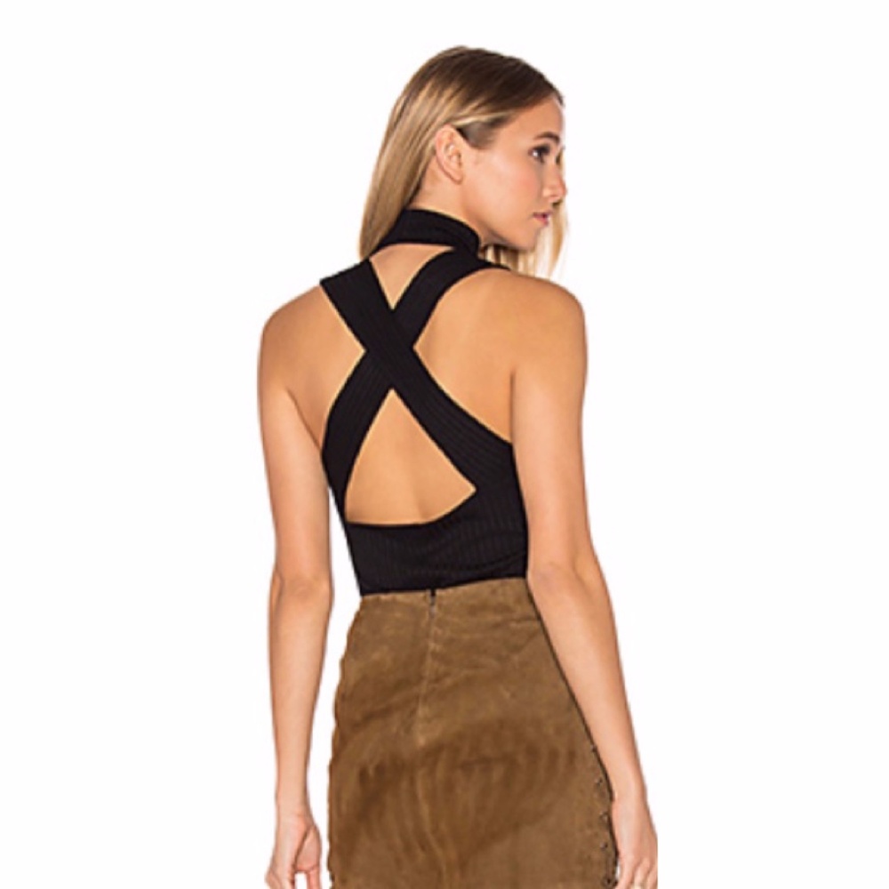 "LNA" Mock neck criss cross ribbed tank